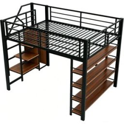 ComfortXL Cama alta infantil de hierro negra 140 x 200 cm