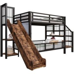 ComfortXL Litera infantil de hierro con tobogán almacenaje negra 90x200 cm