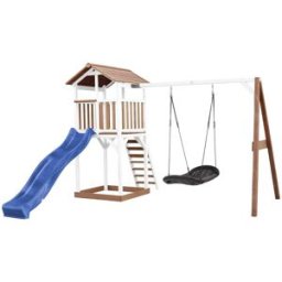Axi Parque infantil con tobogán azul, columpio tipo nido, madera, marrón