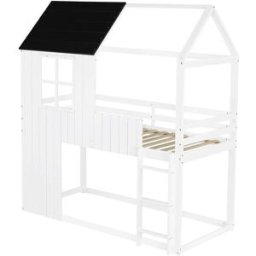 ComfortXL Cama alta casita infantil negra blanca 90x200 cm