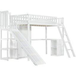 ComfortXL Cama alta infantil tobogán escritorio armario blanca 90x200 cm