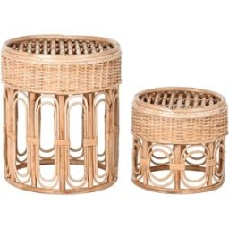 NIYLO Conjunto de 2 mesitas auxiliares de mimbre natural 42x42x47 cm
