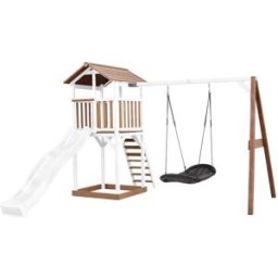 Axi Parque infantil con tobogán blanco, columpio tipo nido, madera, marrón