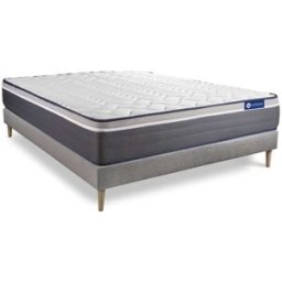 Actisom Somier gris + colchón con espuma viscoelástica 130 x 190