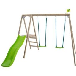 TP Toys Estación 2 columpios y tobogán madera marrón h200cm