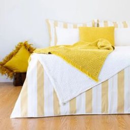 Casa da Laura Funda nórdica rayas 100% algodón mostaza cama 135/150 cm (240 x 220 cm