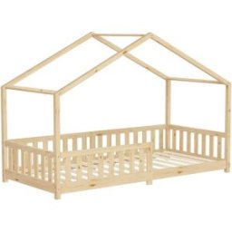 ML-Design Cama infantil en forma de casa madera natural maciza de pino 90x200cm