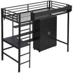 ComfortXL Cama alta infantil con escritorio y armario negro 90 x 200 cm