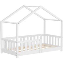 ML-Design Cama infantil en forma de casa madera blanca maciza de pino 70x140cm
