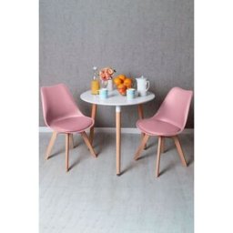 RegalosMiguel Conjunto Mesa Tower Redonda 80 cm Blanca y Pack 2 Sillas Synk Basic - Rosa