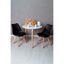 RegalosMiguel Conjunto Mesa Tower Redonda 80 cm Blanca y Pack 2 Sillas Synk Basic - Negro