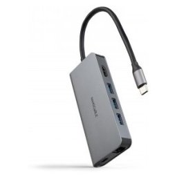 Nanocable Hub USB-C 8 en 1, Conversor USB-C 3.1 a 3xUSB-A 3.0 + HDMI 4K@60Hz + USB-C PD + RJ45 1Gbps