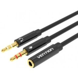 Vention Cable Estéreo BBTBY/ 2x Jack 3.5 Macho - Jack 3.5 Hembra/ 30cm/ Negro