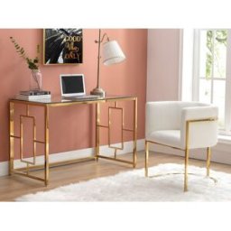 Unique Escritorio de cristal templado y acero - Dorado y transparente - CLOTILDE