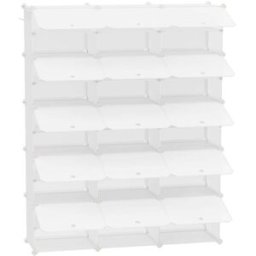 SONGMICS Zapatero con 12 compartimentos de plástico y acero de color blanco
