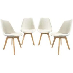 sweeek Silla escandinava de madera de haya y pana fina, set de 4, blanco roto