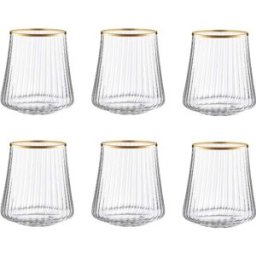 Aulica Vasos de agua con borde dorado 350ml - pack de 6
