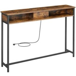 VASAGLE Mesa de consola con multienchufe para entrada de color marrón y negro