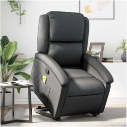 vidaxl Sillón reclinable de masaje elevable cuero auténtico negro