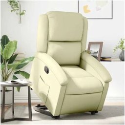 vidaxl Sillón reclinable elevable cuero auténtico color crema