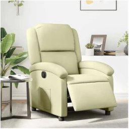 vidaxl Sillón reclinable eléctrico de cuero auténtico blanco crema