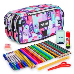 Estuche Escolar Triple Milan Aliens Pack Escolar Completo 40 Piezas