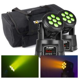 Cabezas móviles LED Wash Fuzzix MHC706 2 unidades 14W DMX con bolsa de transporte
