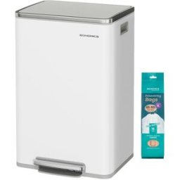 SONGMICS Cubo de basura 50 l con tapa y cierre suave de acero blanco