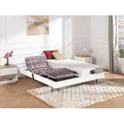 Unique Cama eléctrica de relajación con terminales y colchón con memoria de forma y bambú LYSIS III de NATUREA - Motores OKIN - 2x70x190 cm - blanco