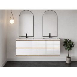 Unique Mueble de baño flotante bajo lavabo - Color natural claro y blanco - 150 cm - SABURI