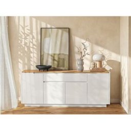 Unique Aparador AMANI - 4 puertas y 1 cajón - MDF lacado blanco - Color: blanco y roble