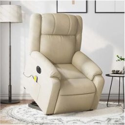 vidaxl Sillón de masaje eléctrico reclinable elevable tela crema