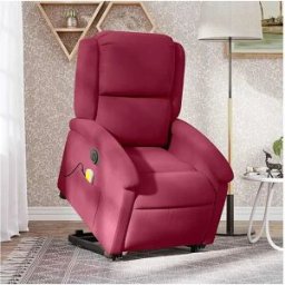 vidaxl Sillón de masaje reclinable elevable terciopelo rojo tinto