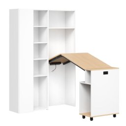 Escritorio Plegable Welltin N880P con Estantería y Conectividad USB/Enchufe Blanco
