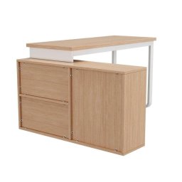 Escritorio Oficina Welltin Madera Natural 147x100cm con 3 Cajones y 2 Estantes