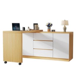 Escritorio Esquinero Welltin 120x50cm Giratorio 360° con Ruedas y Cajones Blanco Roble