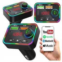 Transmisor FM Tracer SoundCast Bluetooth 5.3 USB-C 25W LED RGB manos libres