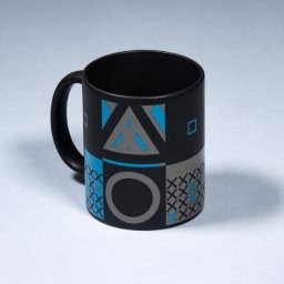 Taza Play Station Iconos Azul Y Negro Cerámica 325 Mls