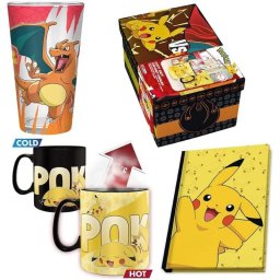 Caja Regalo Pokémon Charizard Vs Pikachu Taza Térmica Cerámica 460 Mls + Cuaderno Pikachu + Vaso Cristal 400 Mls