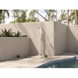 Unique Ducha exterior con lavapiés - Acero inoxidable cepillado - Plateado - Alt. 220 cm - ELNARO