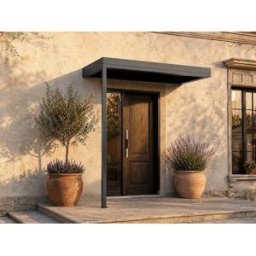 Unique Marquesina para puerta de aluminio con poste - Gris antracita - An. 160 x Pr. 90 x Alt. 238 cm - NORADO
