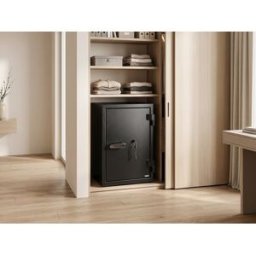 Unique Caja fuerte S2 con llave en acero negro - Antirrobo e ignífuga - An. 44 x Pr. 43,5 x Alt. 58 cm - 46 L - MIRILO