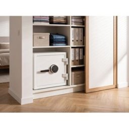 Unique Caja fuerte con código en acero blanco - Antirrobo e ignífuga - An. 44 x Pr. 43,5 x Alt. 45 cm - 33L - PALKANA