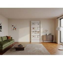 Unique Puerta corredera de madera y MDF con estantes y raíl invisible - Blanco - 93 x 210 cm - SOKARI