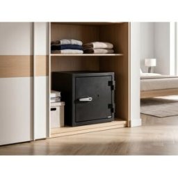 Unique Caja fuerte S2 con llave en acero negro - Antirrobo e ignífuga - An. 44 x Pr. 43,5 x Alt. 45 cm - 33L - MIRILO