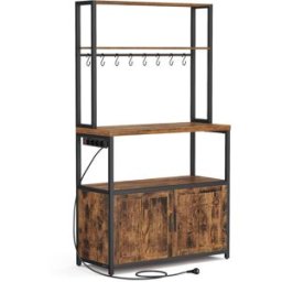 VASAGLE Estantería de cocina con regleta Marrón Rústico y Negro Tinta