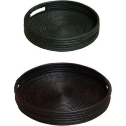 Chehoma Bandejas de ratán negro y verde (juego de 2)