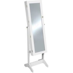 Tectake Espejo con joyero ajustable, estable y cerradura con llave blanco