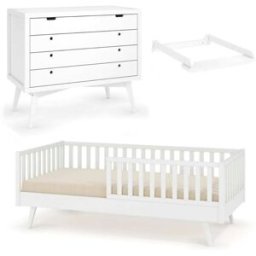 ID Kids Habitación Montessori para niño madera maciza blanco 90x190 cm