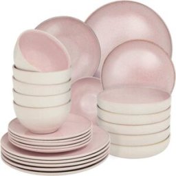 Tectake Vajilla de gres, para 6 personas, 24 piezas, fucsia